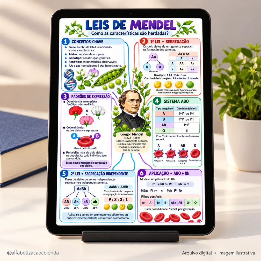 Leis de Mendel: Mapa Mental Ilustrado de Genética em PDF — imagem 5