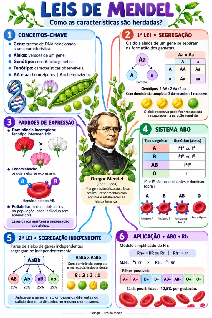 Leis de Mendel: Mapa Mental Ilustrado de Genética em PDF — imagem 6