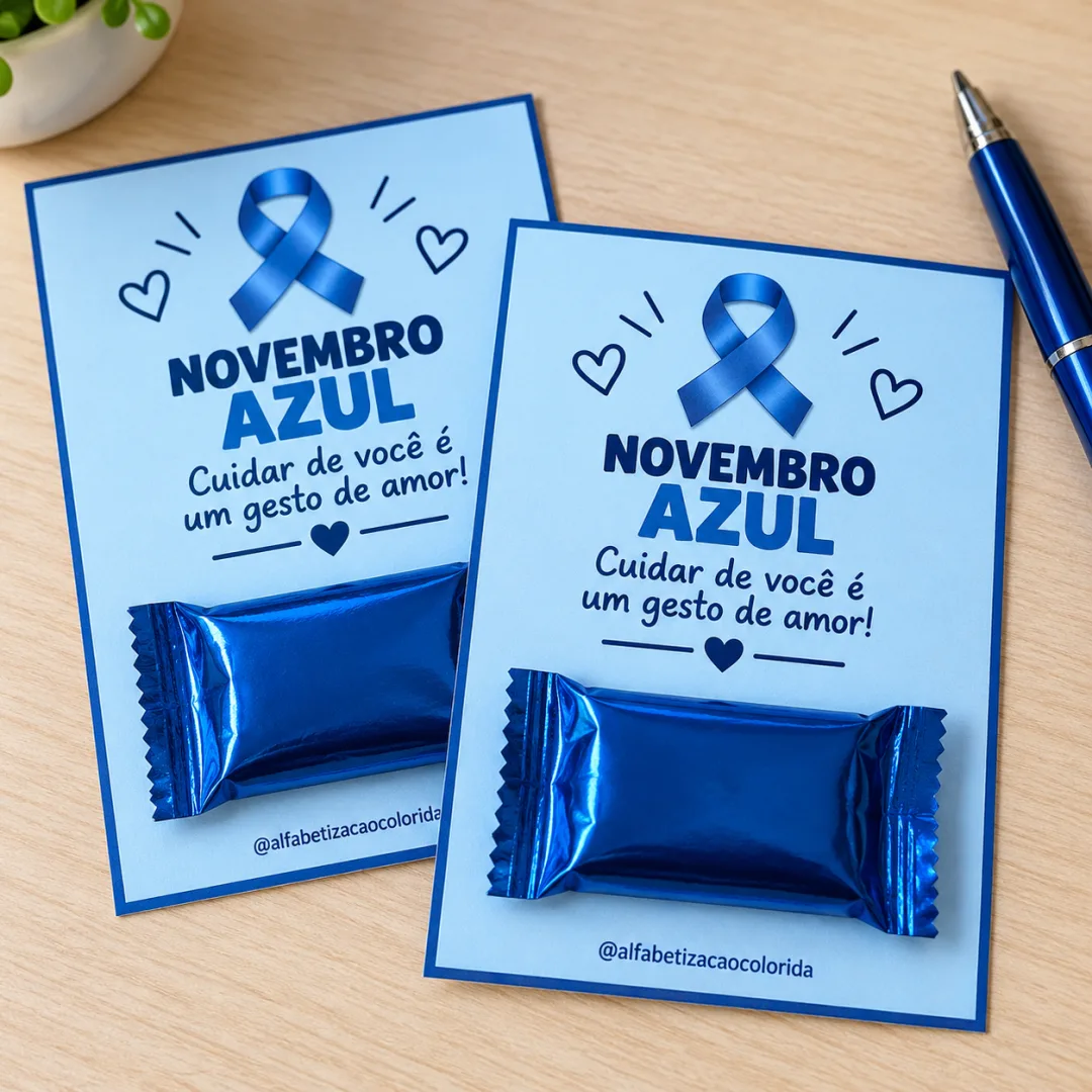 Lembrancinha Novembro Azul em PDF – Cartão para Chocolate — imagem 2