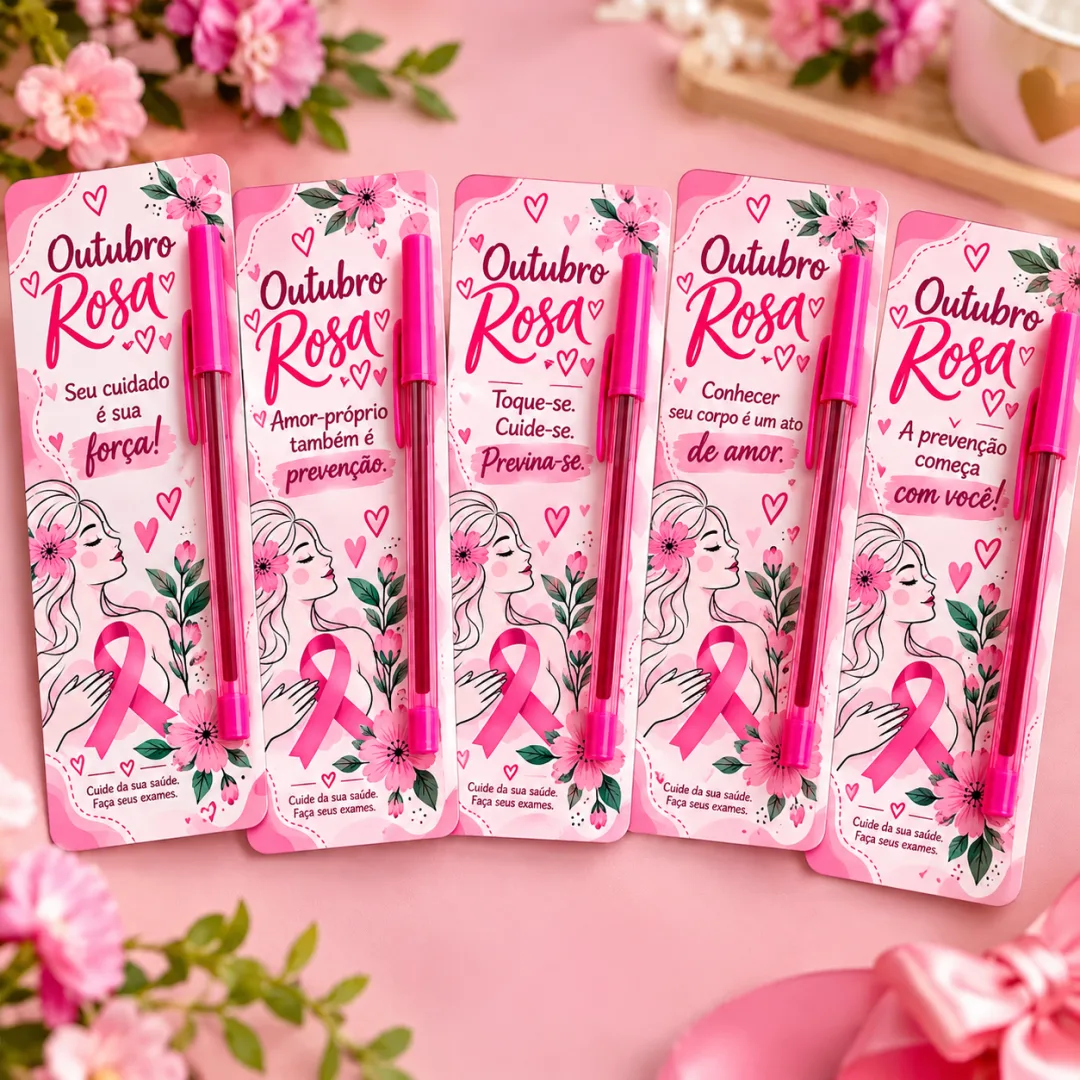 Lembrancinha Outubro Rosa para Imprimir 5 Tags para Caneta com Frases de Prevenção ao Câncer de Mama — imagem 2