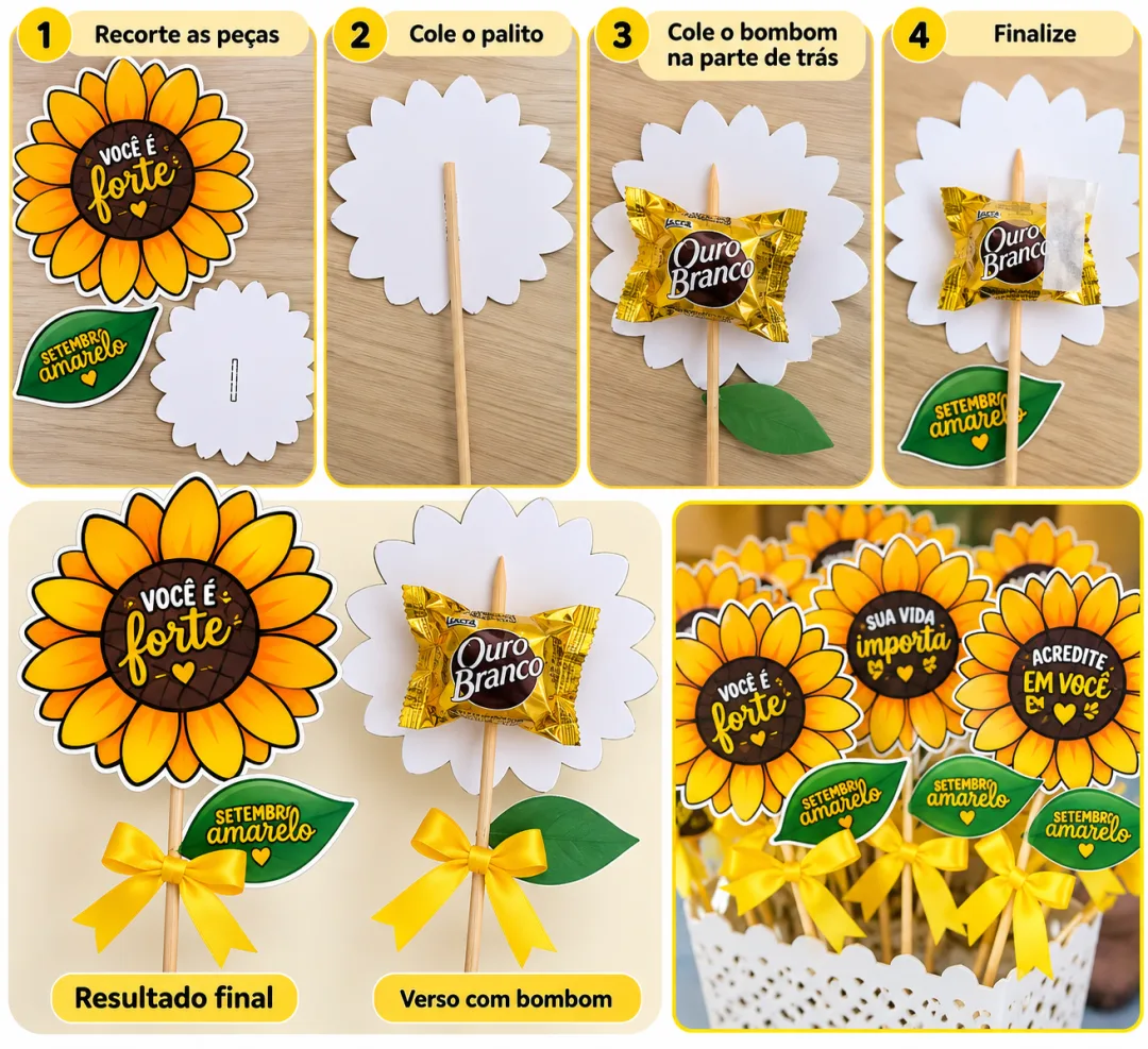 Lembrancinha Setembro Amarelo — Girassol “Você É Forte” em PDF — imagem 4
