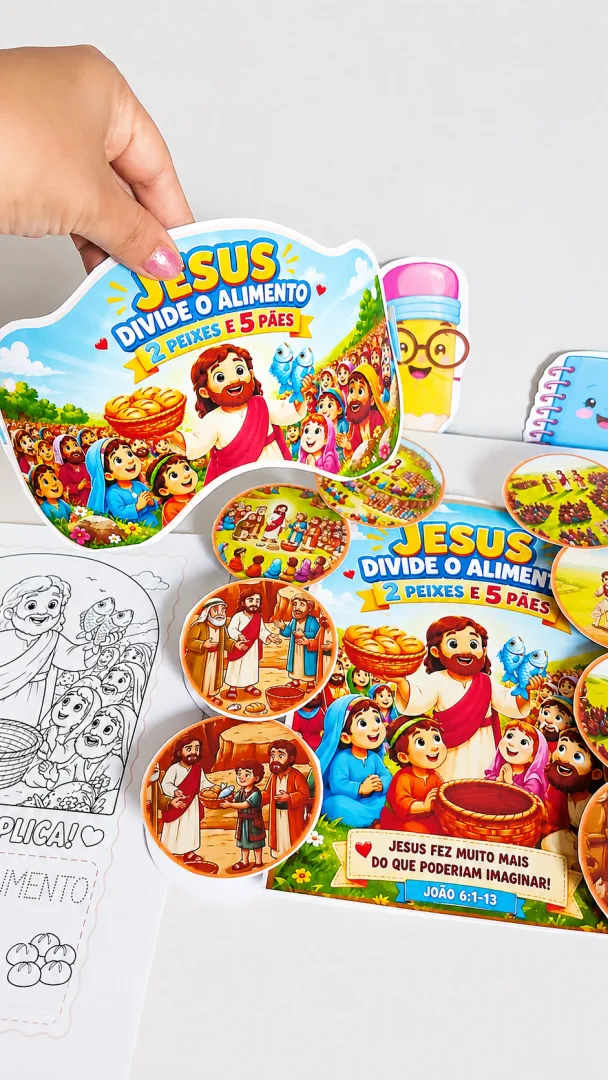 LUVA DE HISTORINHA – JESUS DIVIDE  O ALIMENTO — imagem 2