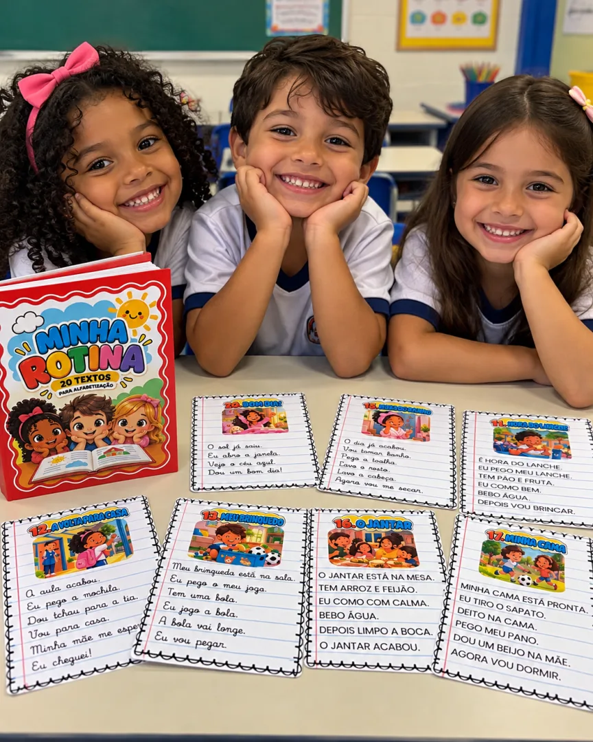 Minha Rotina- 20 TEXTINHOS em Letra Bastão e Letra Cursiva- em PDF 1º e 2ºano — imagem 2