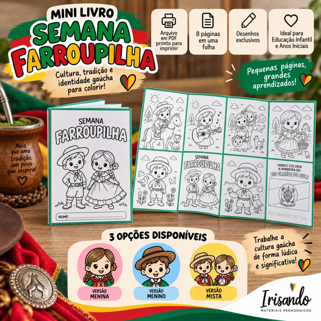 MINI LIVRO SEMANA FARROUPILHA — CULTURA GAÚCHA PARA COLORIR! — imagem 3