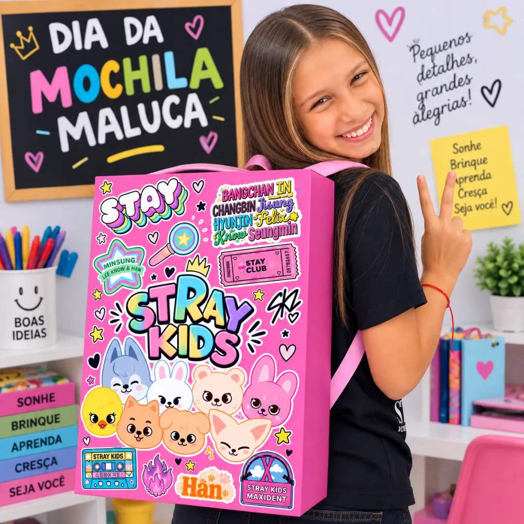 💜🎒 MOCHILA MALUCA KPOPPER – BTS & STRAY KIDS 🎶🫰 — imagem 2