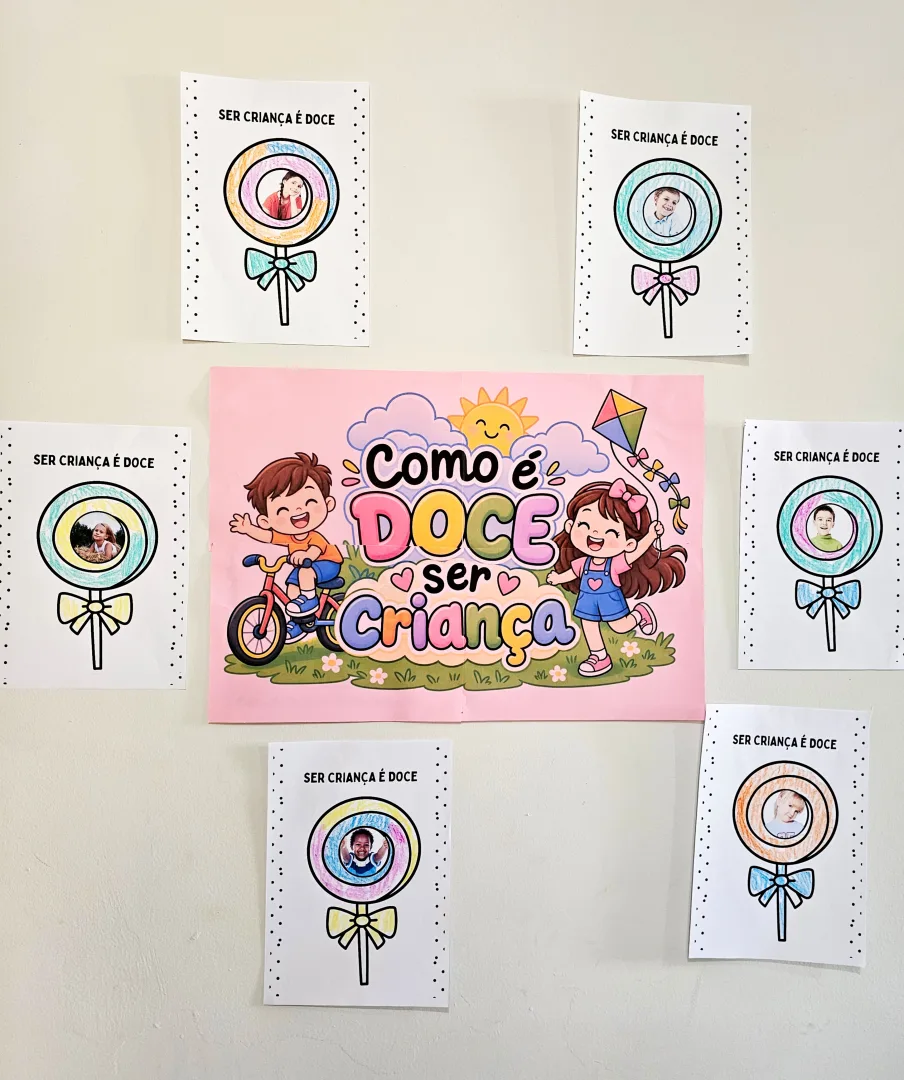 Mural Dia das Crianças com Moldura de Pirulito Editável no Canva — imagem 4