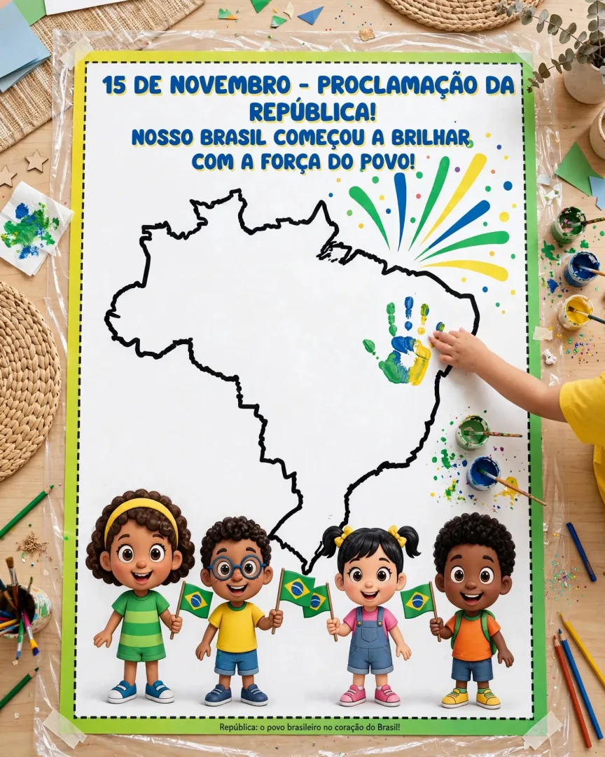 Mural Proclamação da República 15 de Novembro - Atividade Coletiva Mapa do Brasil com Mãozinhas em PDF — imagem 2