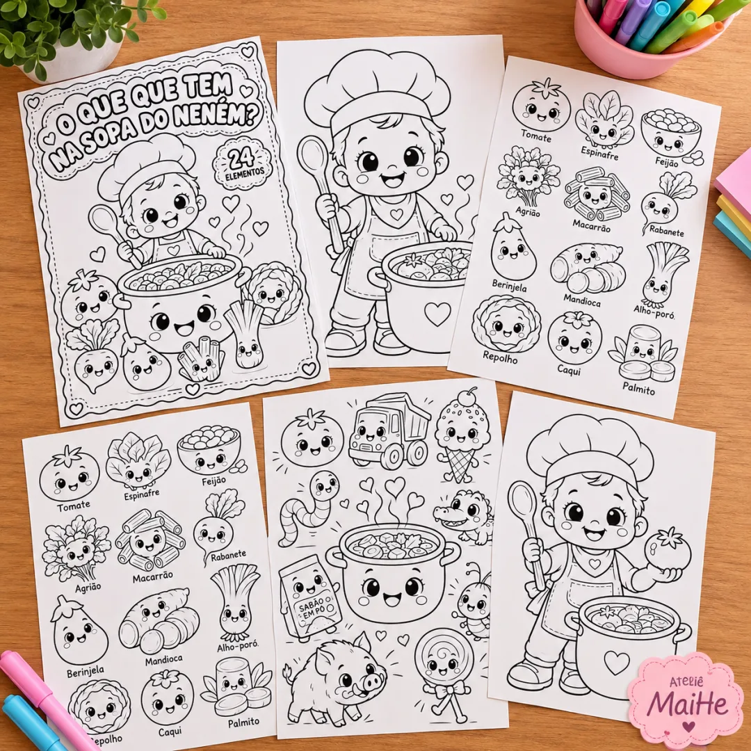O Que Que Tem Na Sopa Do Neném - Atividades + Desenhos Colorir + Personagens - Educação Infantil - Arquivo Digital — imagem 2