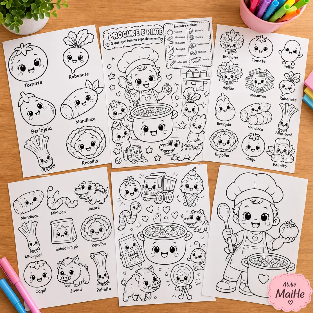 O Que Que Tem Na Sopa Do Neném - Atividades + Desenhos Colorir + Personagens - Educação Infantil - Arquivo Digital — imagem 3