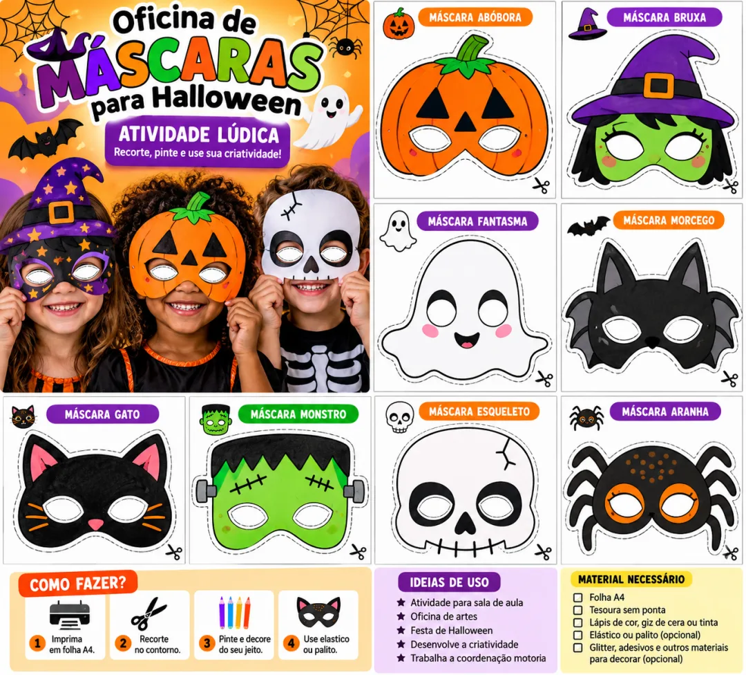 Oficina de Máscaras para Halloween – Atividade Lúdica para Imprimir — imagem 3