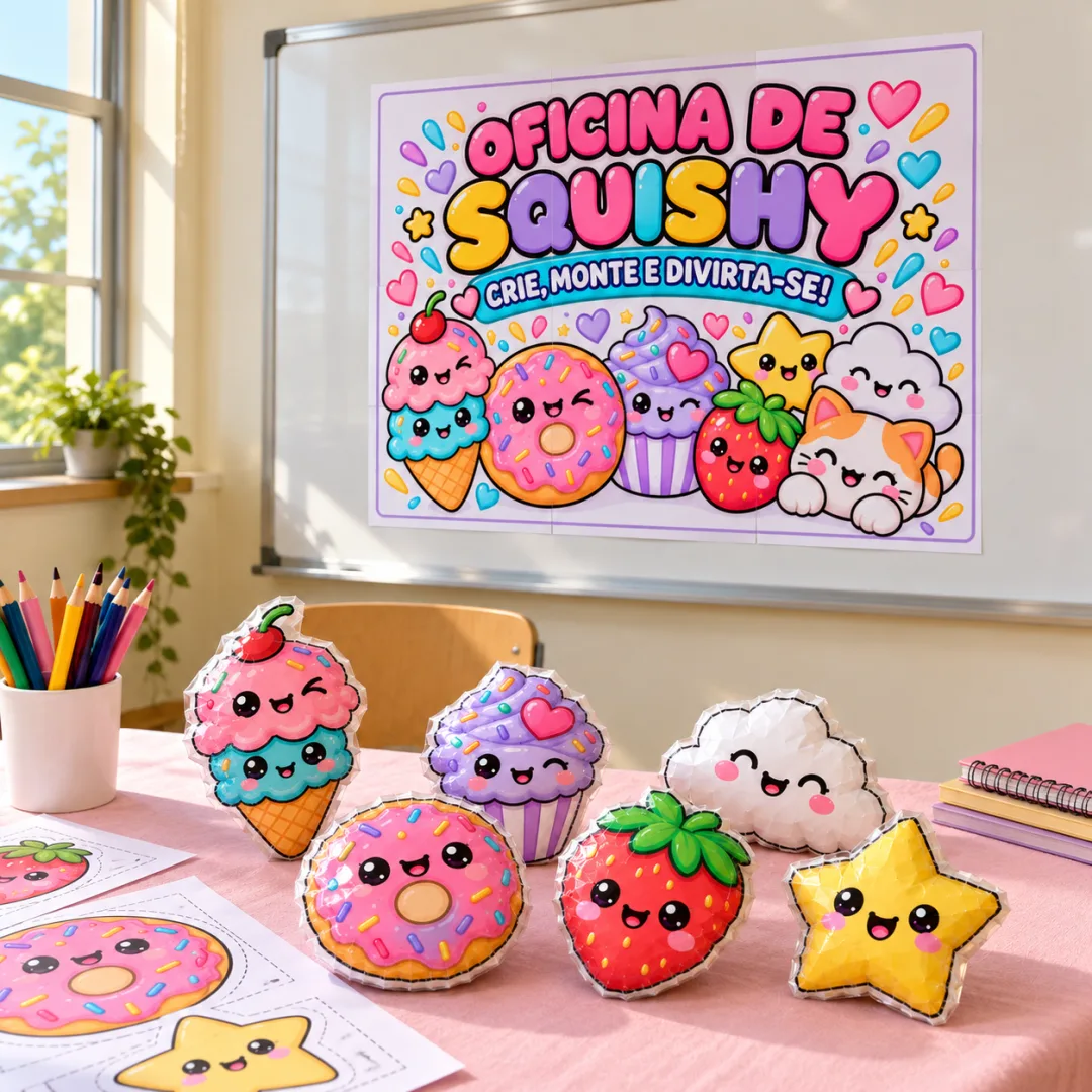 Oficina de Squishy de Papel — Kit com 20 Modelos Coloridos e para Colorir — imagem 6
