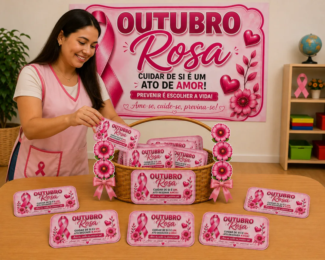 Outubro Rosa – Cestinha e Painel - Educação Infantil - PDF — imagem 2
