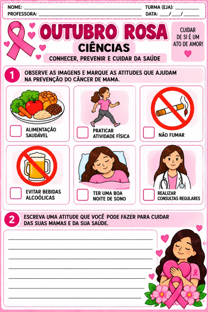 Pacote de Atividades Outubro Rosa - Alfabetização PDF 30 páginas  — imagem 3