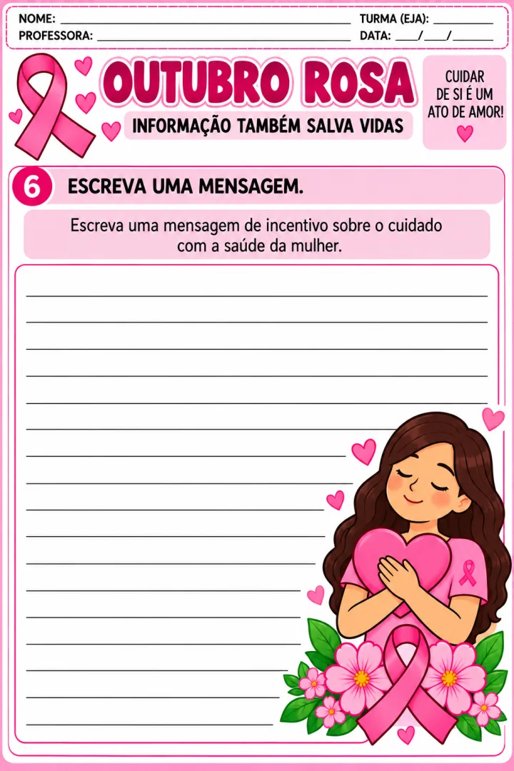 Pacote de Atividades Outubro Rosa - Alfabetização PDF 30 páginas  — imagem 6