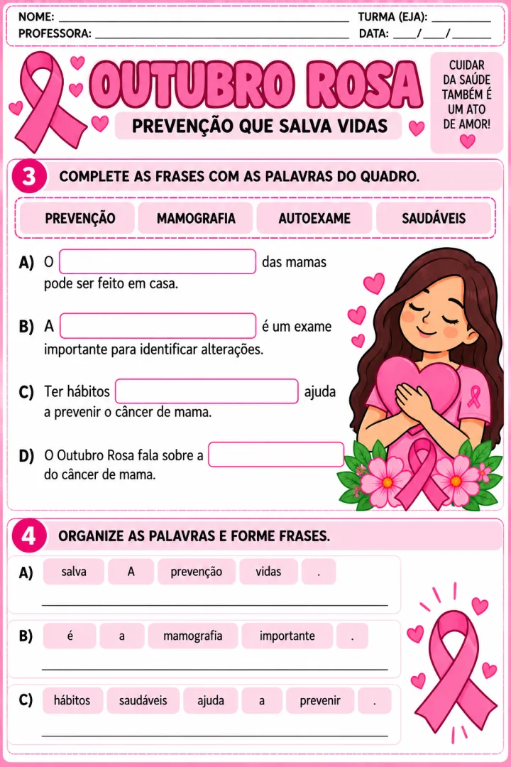 Pacote de Atividades Outubro Rosa PDF - Alfabetização com cartaz — imagem 4