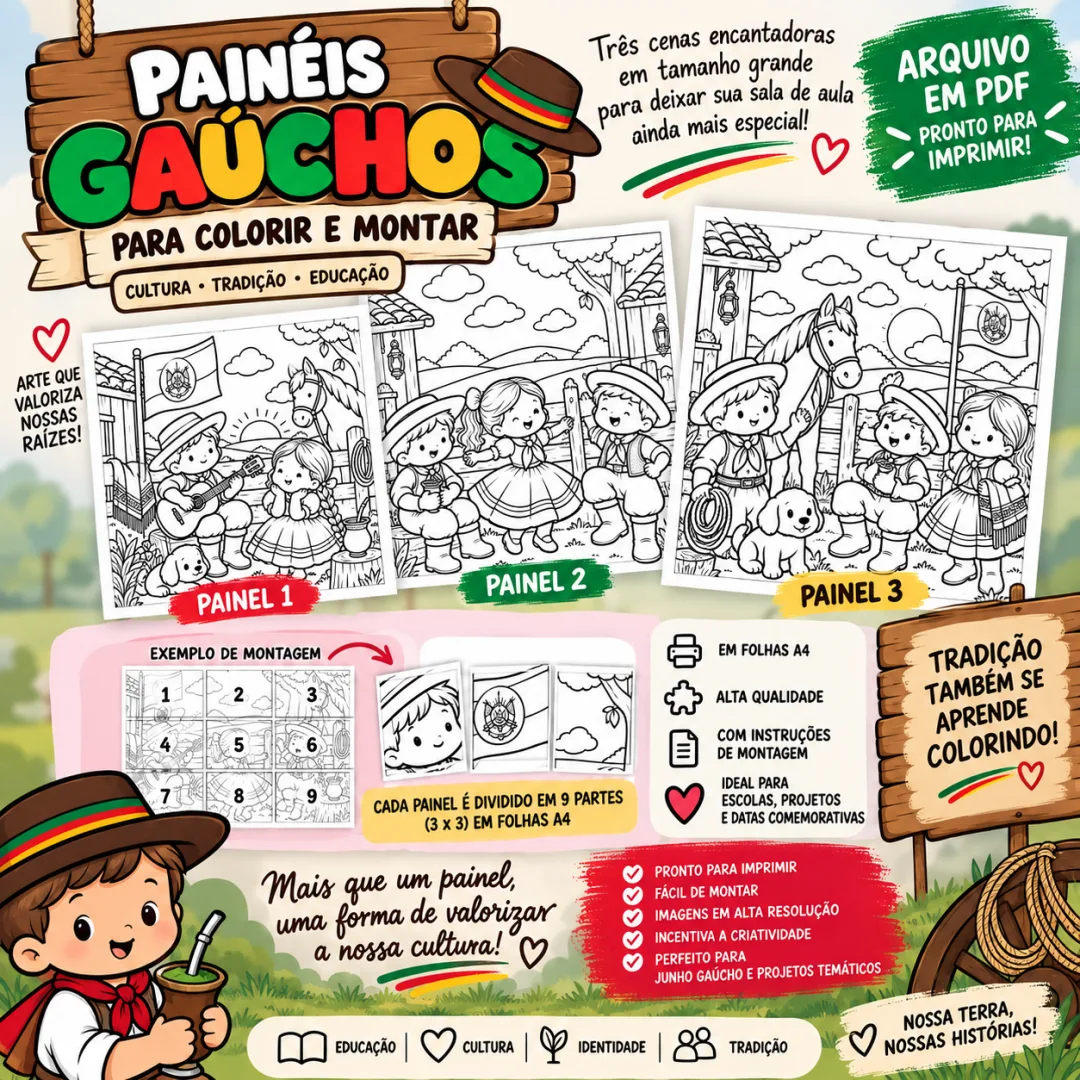 PAINÉIS GAÚCHOS PARA COLORIR E MONTAR — imagem 2