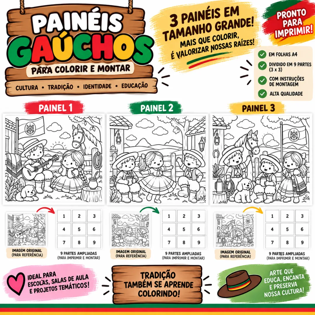 PAINÉIS GAÚCHOS PARA COLORIR E MONTAR — imagem 3