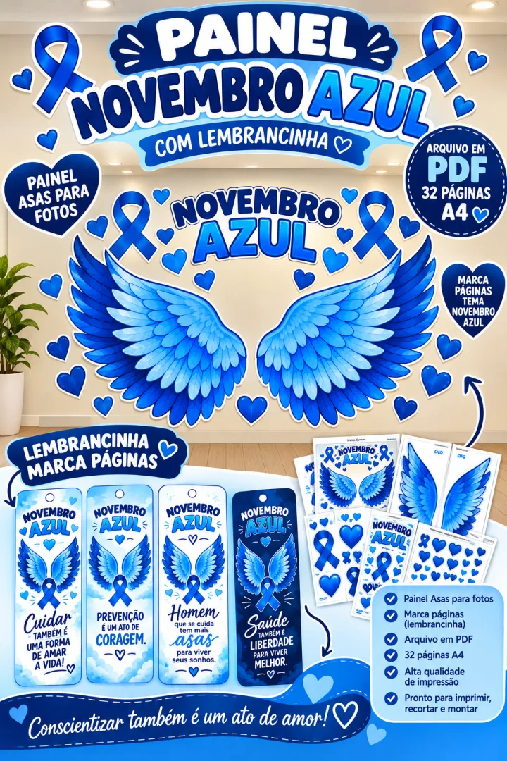 Painel Asas de Anjo Novembro Azul - PDF Educação Infantil  — imagem 3