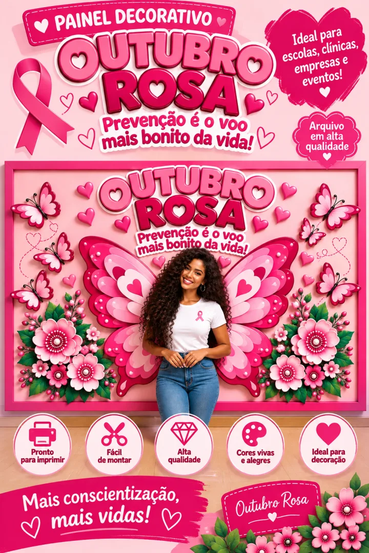Painel Borboleta Outubro Rosa PDF - 32 páginas Educação Infantil  — imagem 2