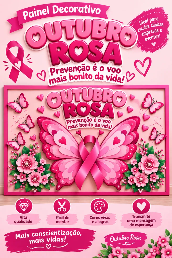 Painel Borboleta Outubro Rosa PDF - 32 páginas Educação Infantil  — imagem 4