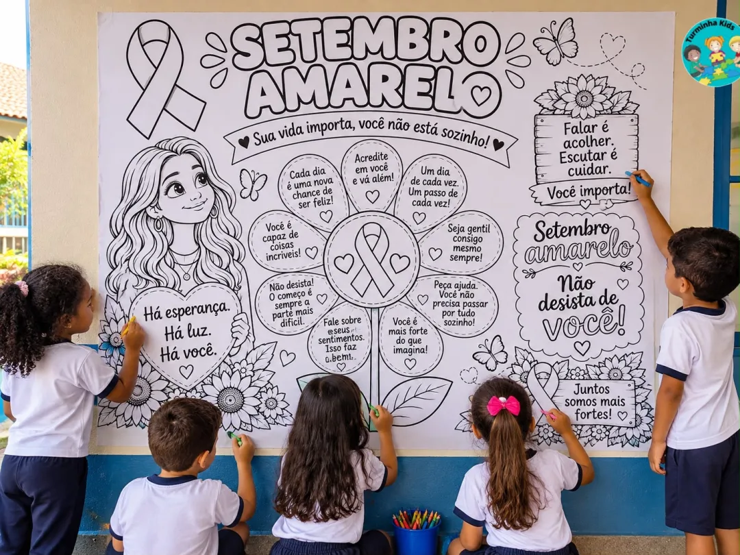 PAINEL COLETIVO SETEMBRO AMARELO 💛 🎨 PARA COLORIR COM A TURMA!  Que tal transformar o Setembro Amarelo em um momento d — imagem 2