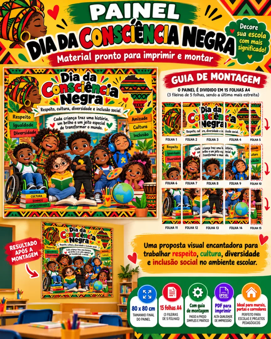 Painel Consciência Negra 80x80cm 1°ano a 9°ano em PDF para imprimir. — imagem 2