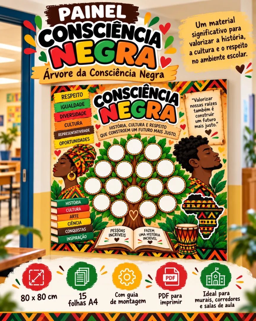 Painel Dia da Consciência Negra: Tamanho G 80×80 cm 1º e 2º Ano PDF para Imprimir — imagem 2