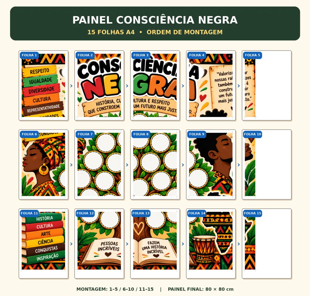 Painel Dia da Consciência Negra: Tamanho G 80×80 cm 1º e 2º Ano PDF para Imprimir — imagem 4
