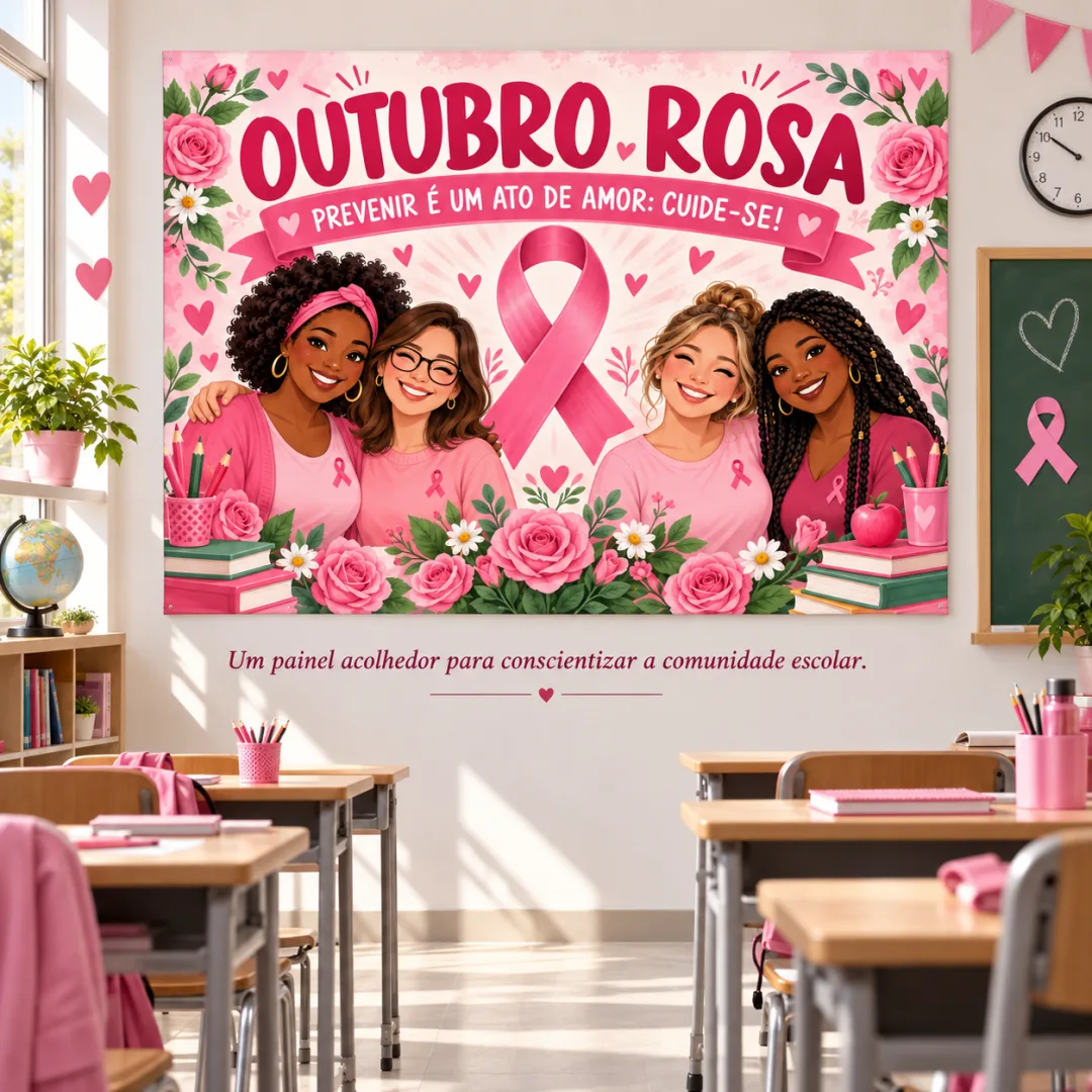 Painel Decorativo Outubro Rosa em PDF - Ed. Infantil ao EM — imagem 3