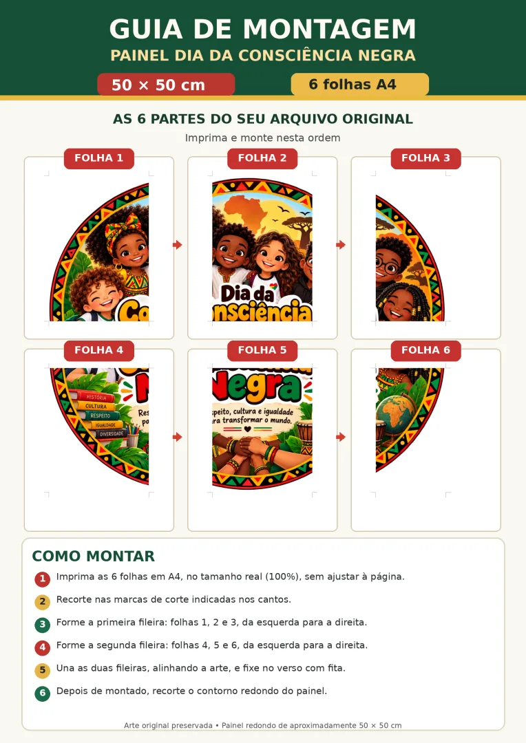 Painel Dia da Consciência Negra: Redondo 50x50cm Educação Infantil em pdf — imagem 2