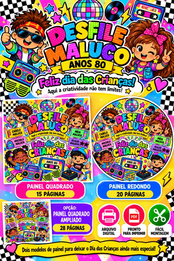 Painel Dia das Crianças - Desfile Maluco - Educação Infantil - 2 Modelos PDF — imagem 2