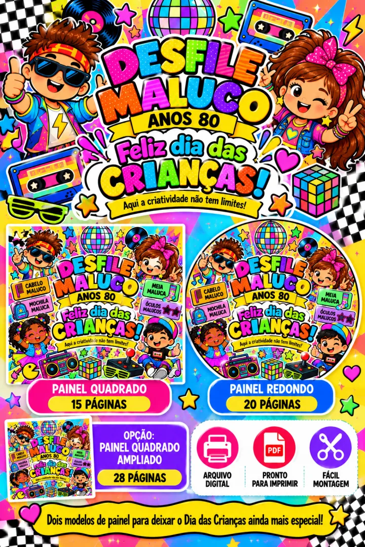 Painel Dia das Crianças - Desfile Maluco - Educação Infantil - 2 Modelos PDF — imagem 6