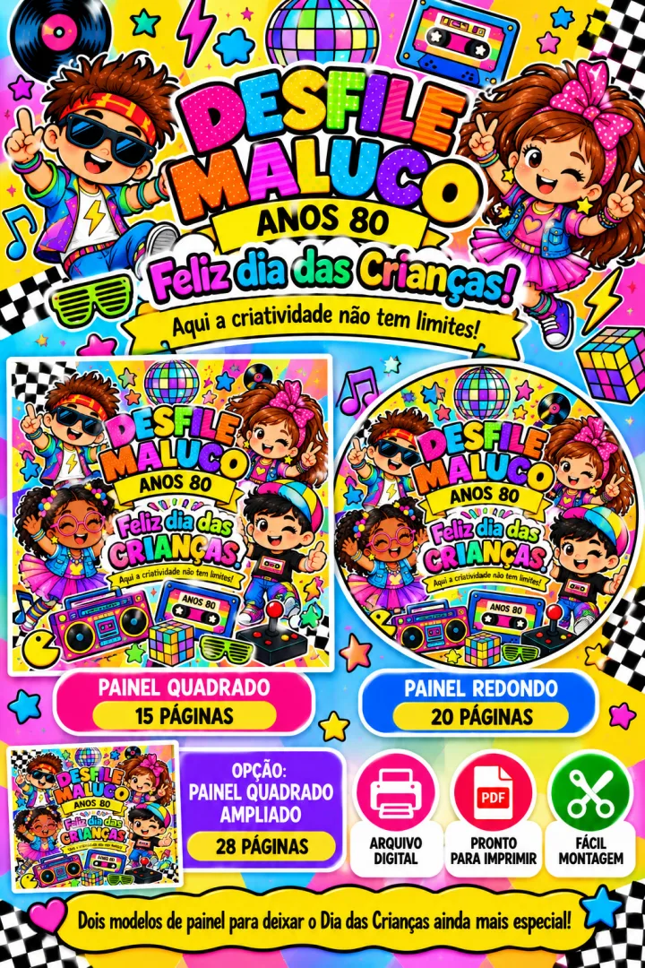 Painel Dia das Crianças - Desfile Maluco - Educação Infantil - 2 Modelos PDF — imagem 5