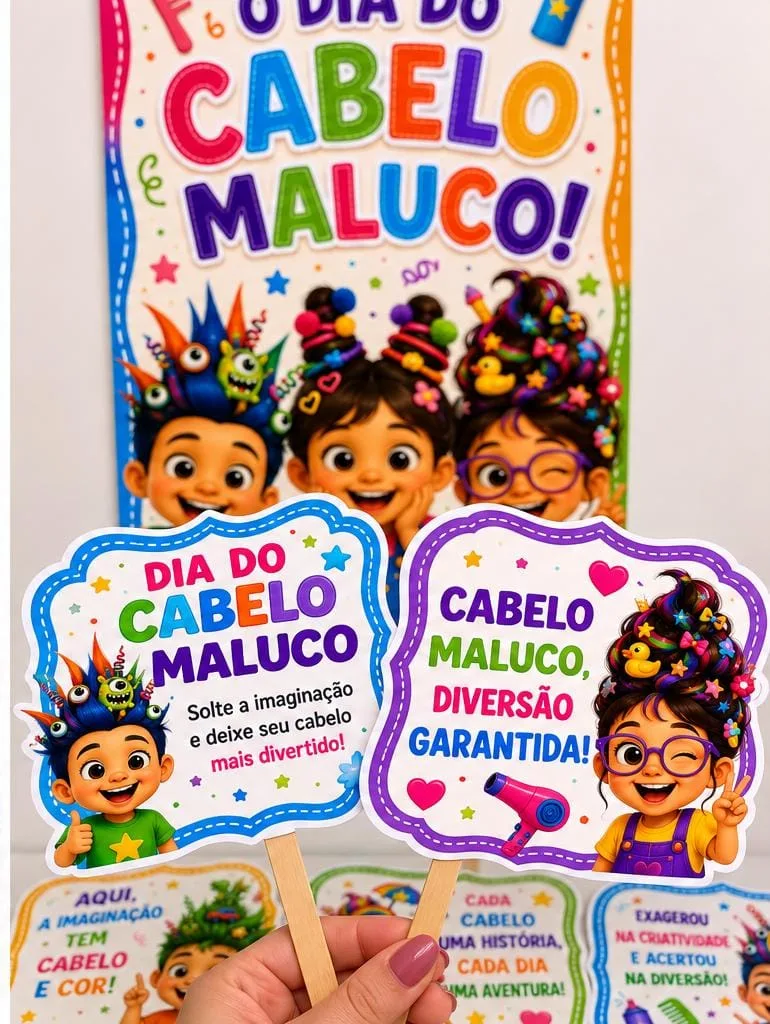  Painel Dia Do Cabelo Maluco + Plaquinhas Para Educação Infantil Ao 5ºAnOo Em PDF! — imagem 5
