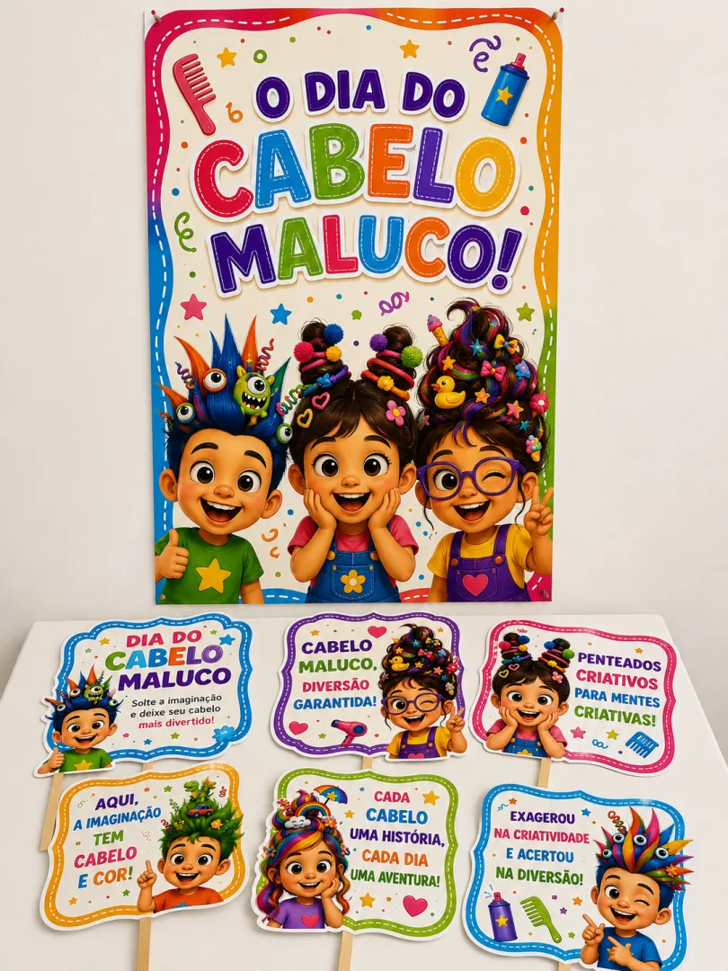  Painel Dia Do Cabelo Maluco + Plaquinhas Para Educação Infantil Ao 5ºAnOo Em PDF! — imagem 2