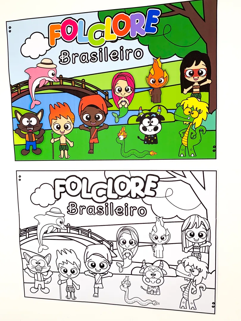 Painel Folclore - Colorido e para Colorir — imagem 2