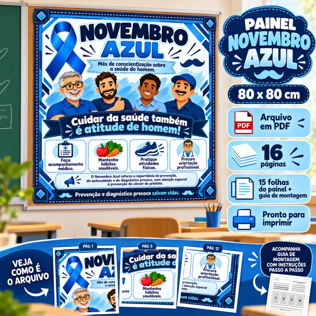 Painel Novembro Azul 80x80 Cm Decoração em Pdf — imagem 2