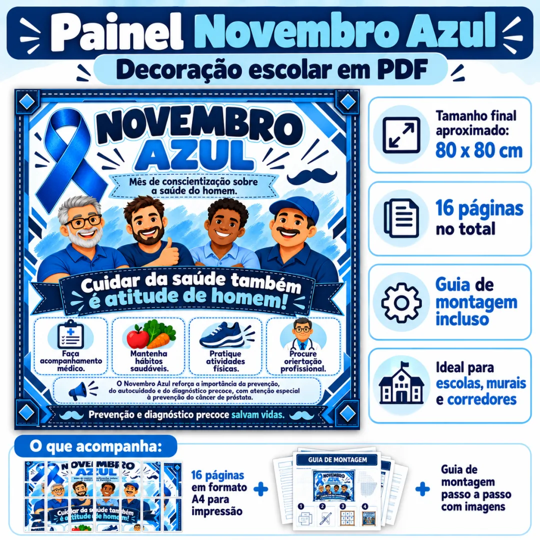Painel Novembro Azul 80x80 Cm Decoração em Pdf — imagem 5