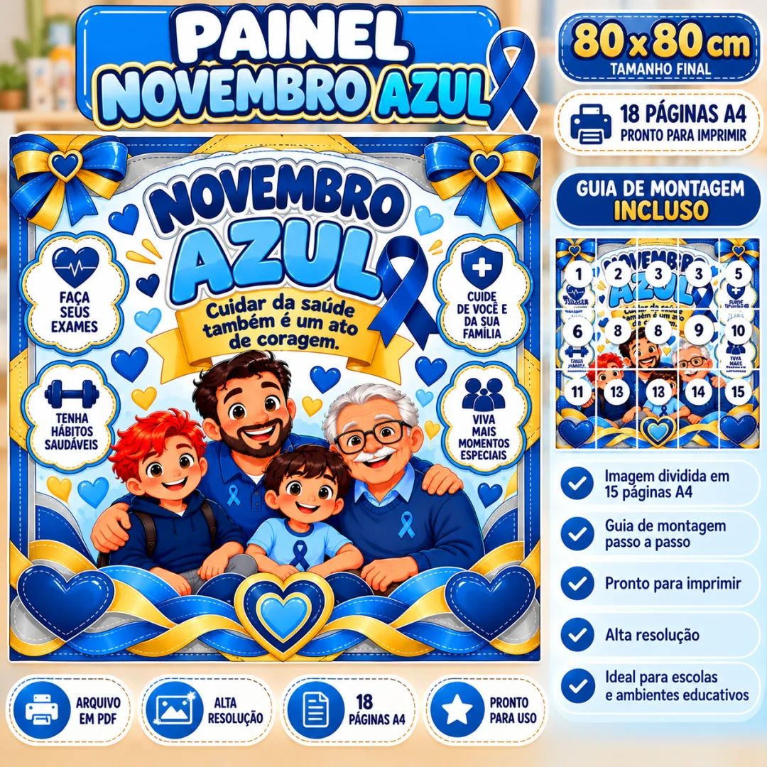 Painel Novembro Azul 80x80 Cm:Família e Prevenção em PDF para Imprimir — imagem 2
