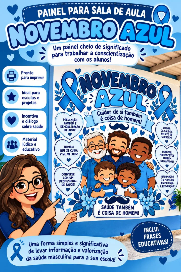 Painel Novembro Azul — Cuidar de si também é coisa de homem! - Ensino Fundamental 1 e2/ Ensino Médio - PDF  — imagem 3