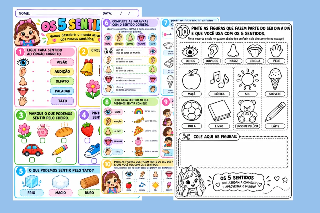 Painel os 5 Sentidos + 5 Atividades Educação Infantil e 1º Ano em PDF — imagem 2
