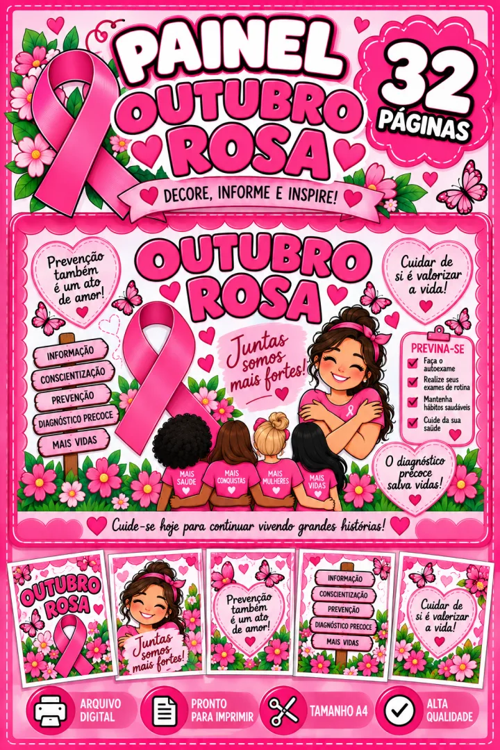 Painel Outubro Rosa - 30 Páginas - PDF - Educação Fundamental Especial — imagem 4