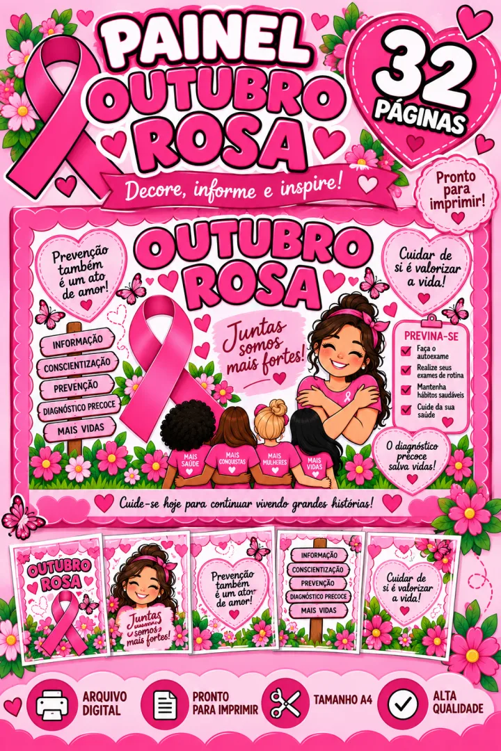 Painel Outubro Rosa - 30 Páginas - PDF - Educação Fundamental Especial — imagem 6