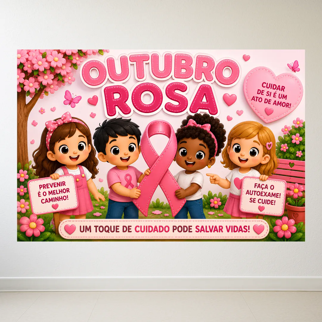 Painel Outubro Rosa em PDF (Ampliado em 8 e 18 Folhas A4) — imagem 2