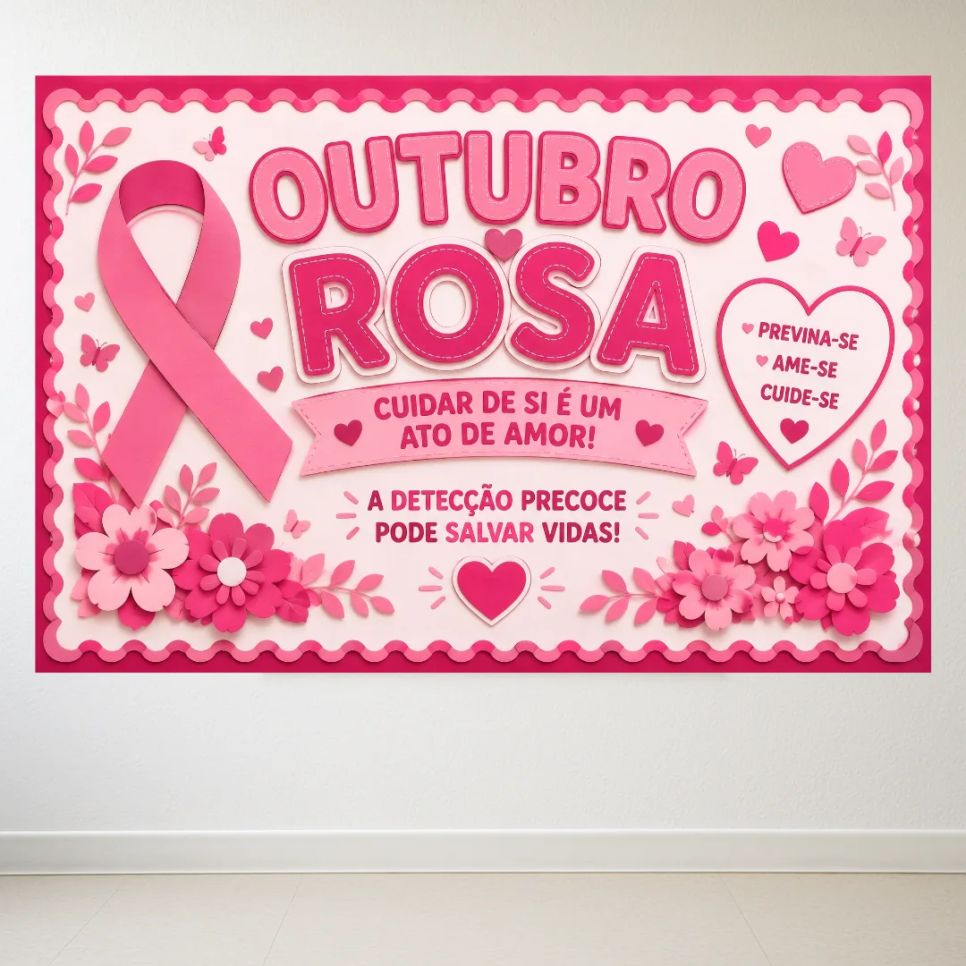 Painel Outubro Rosa em PDF (Ampliado em 8 e 18 Folhas A4) — imagem 2