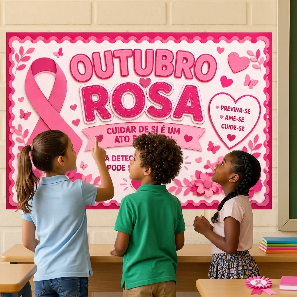 Painel Outubro Rosa em PDF (Ampliado em 8 e 18 Folhas A4) — imagem 4