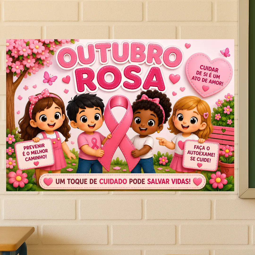 Painel Outubro Rosa em PDF (Ampliado em 8 e 18 Folhas A4) — imagem 3