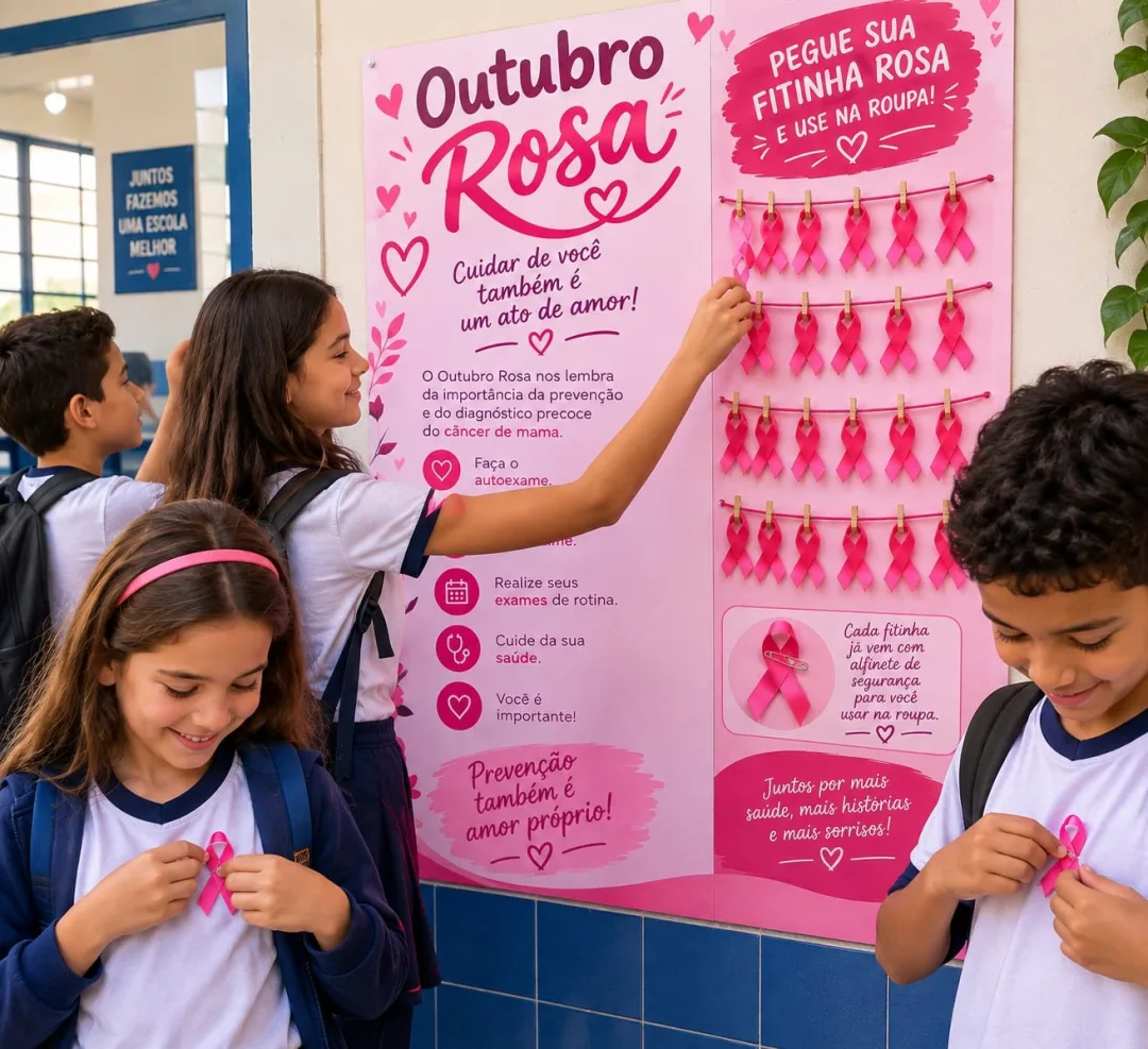 🎀 PAINEL OUTUBRO ROSA INTERATIVO 🎀 💰6,00 As pessoas podem retirar uma fitinha do próprio painel e participar desse mo — imagem 2