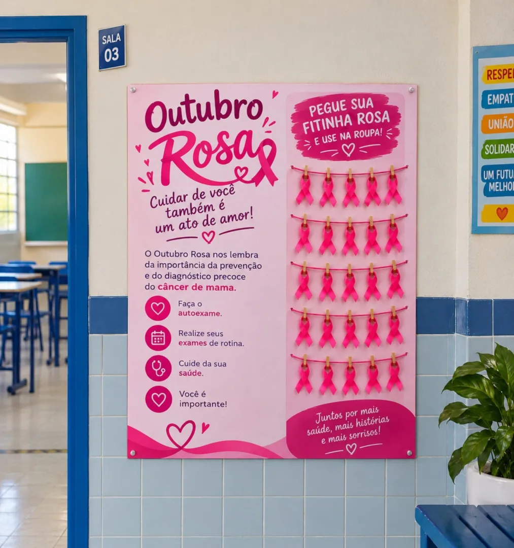 Painel Outubro Rosa Interativo 1º ao 5º Ano–Decoração e Conscientização em PDF — imagem 3