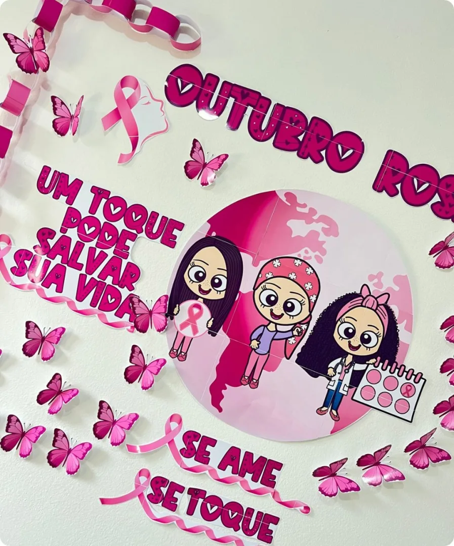 Painel Outubro Rosa Pronto para Imprimir com Borboletas 3D — imagem 2